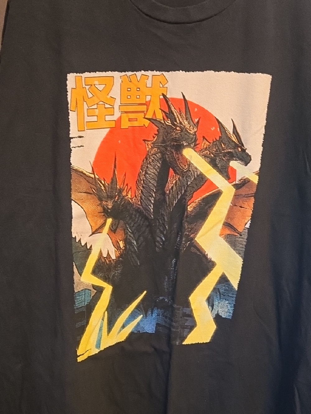 King Ghidorah, Three-Headed Dragon Graphic Tee in Black with Red & Yellow
